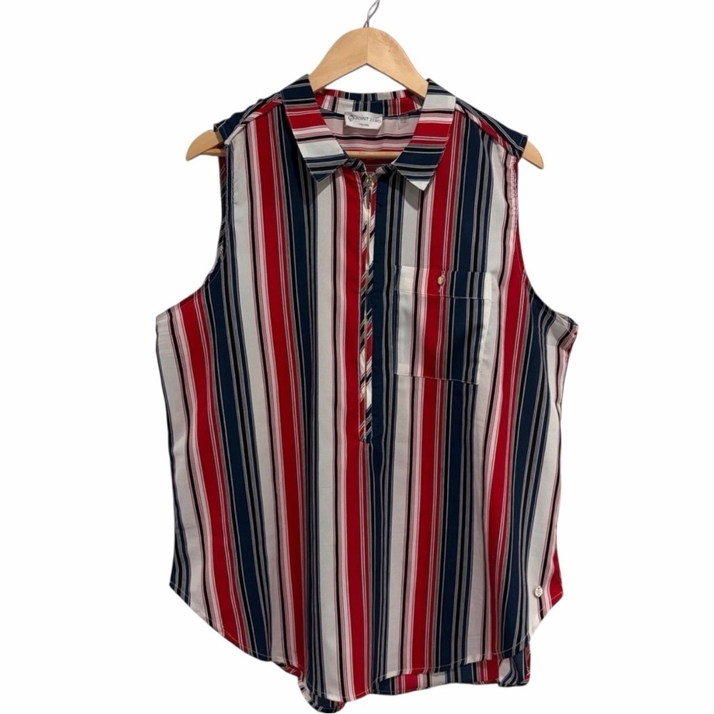2/$40 Point Zero Women’s Sleeveless Striped Half-Zip Collar Blouse Shirt